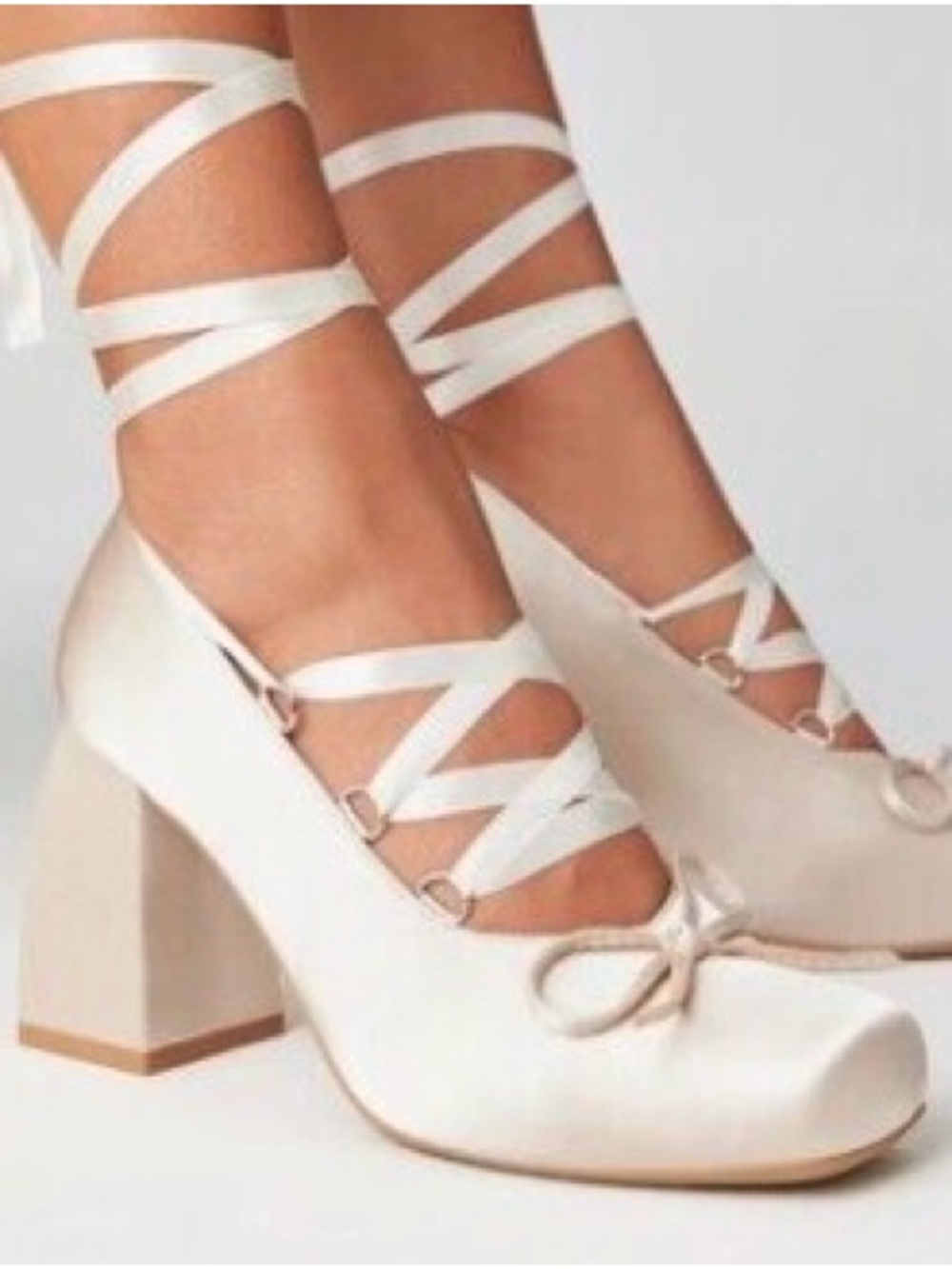 NWOT Cider Ballet Satin Bow Mary Jane Heels Beige US Size 7